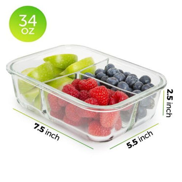 Glass Meal Prep Container w/lid 3 Compartment 5 Pack Food Prep Glass Storage